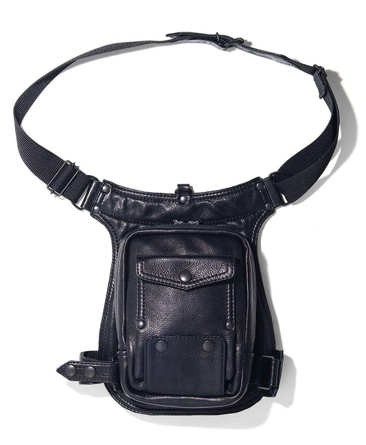 Black Leather Drop Leg/Shoulder Bag