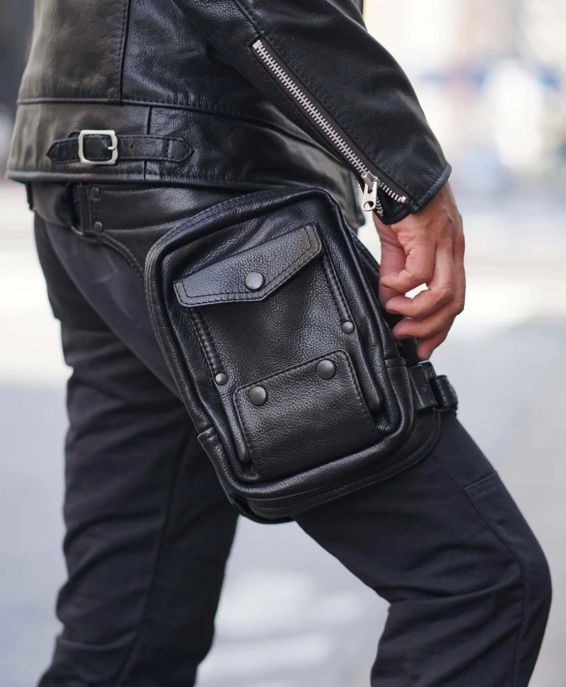 Black Leather Drop Leg/Shoulder Bag