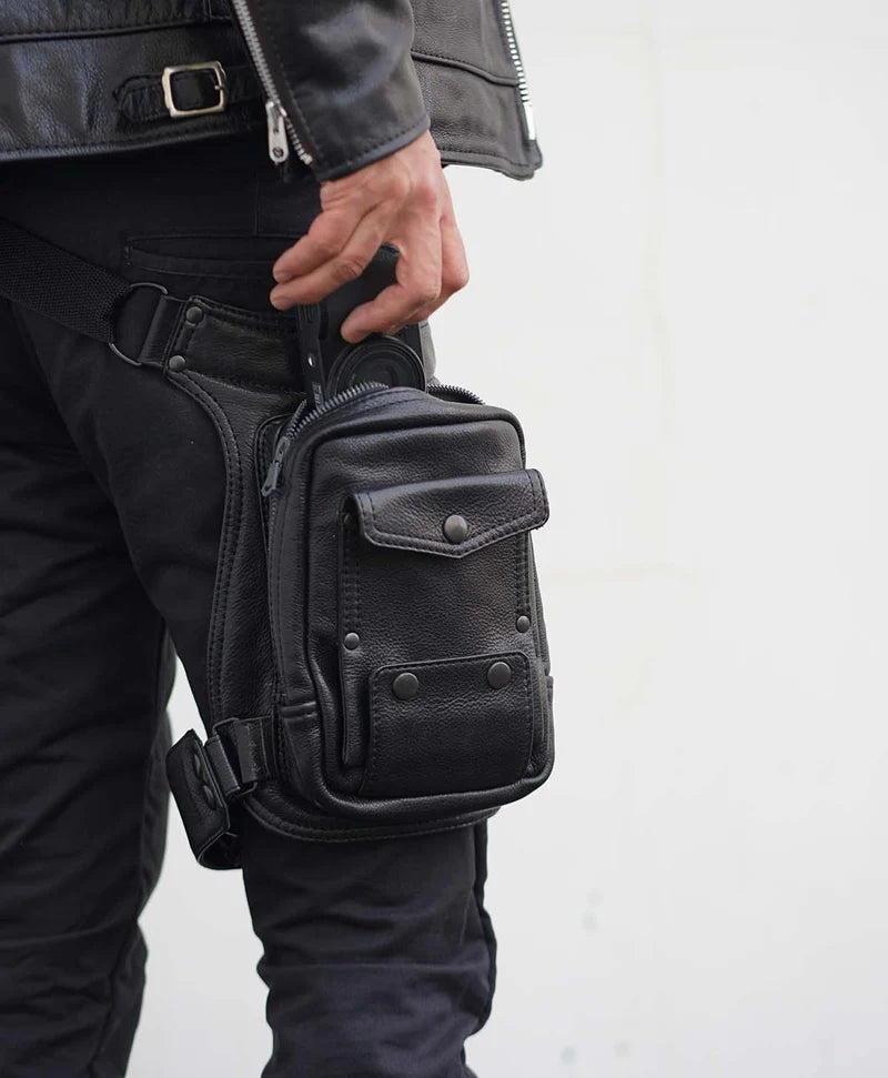 Black Leather Drop Leg/Shoulder Bag