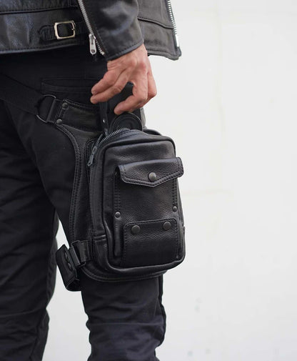 Black Leather Drop Leg/Shoulder Bag