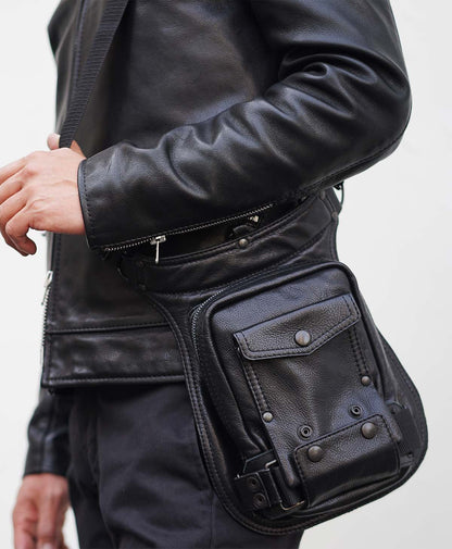 Black Leather Drop Leg/Shoulder Bag