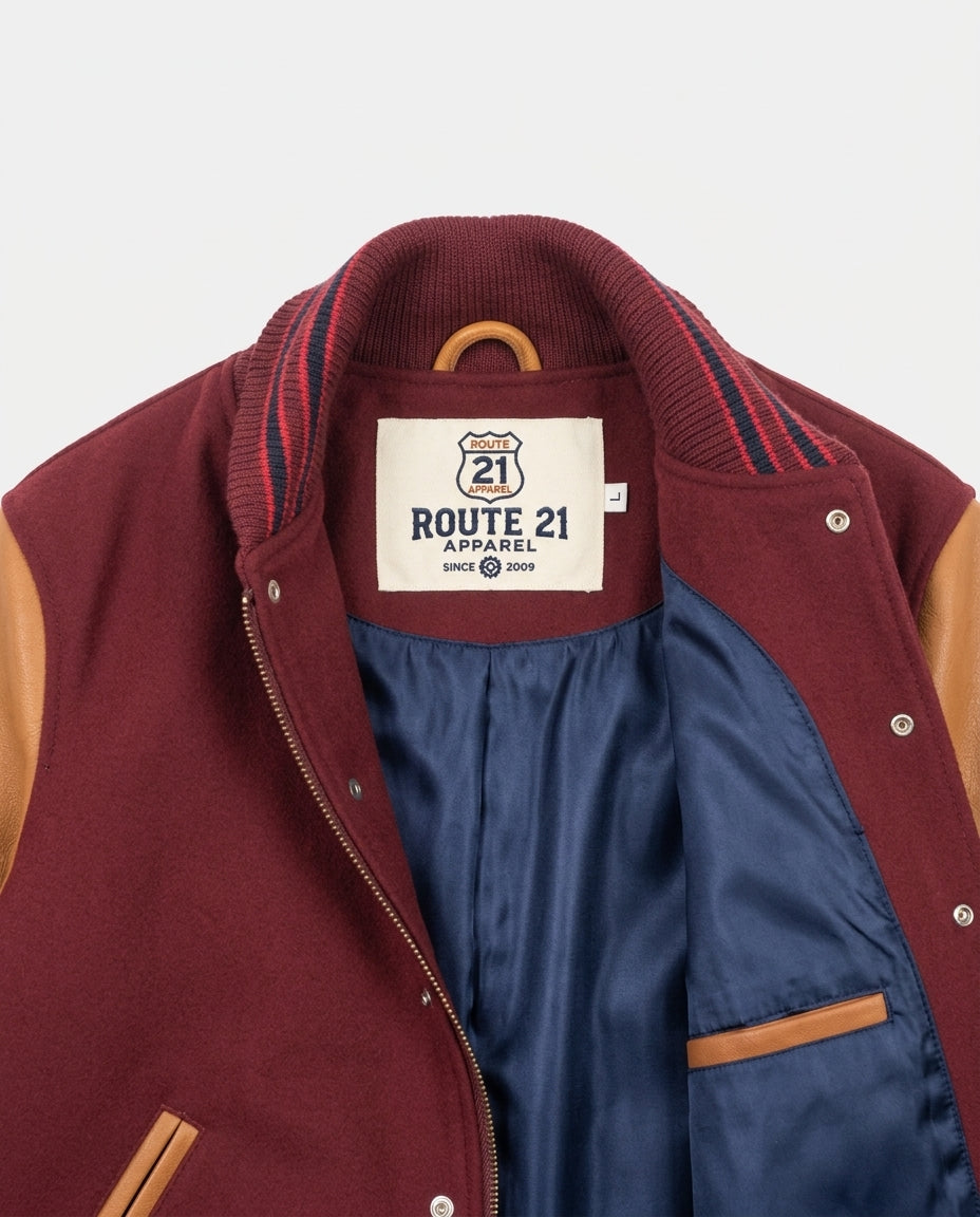 Varsity Jacket - Burgundy / Navy & Scarlet / Rust