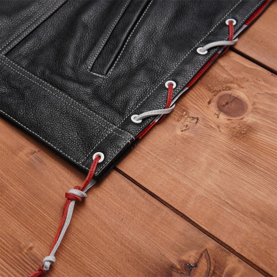 Leatherick Diamond Stitch Collarless Custom Biker Vest