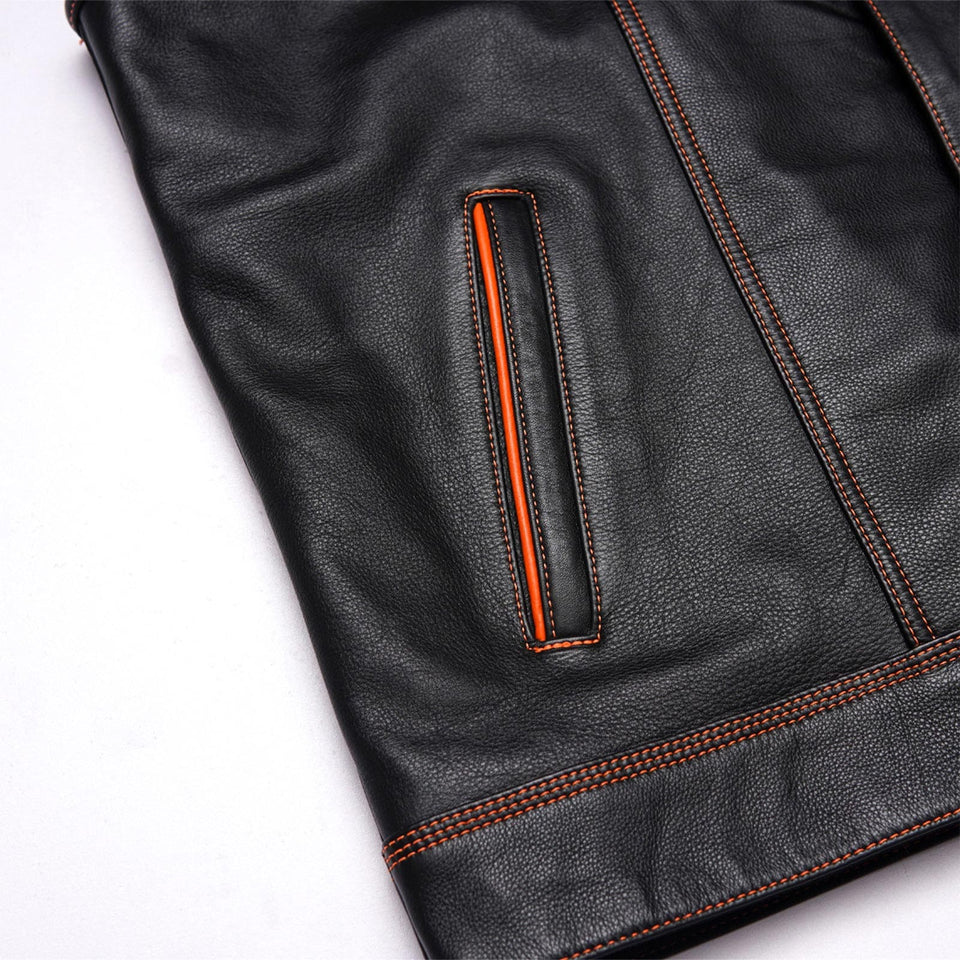 Leatherick Diamond Stitch Collarless Custom Biker Vest