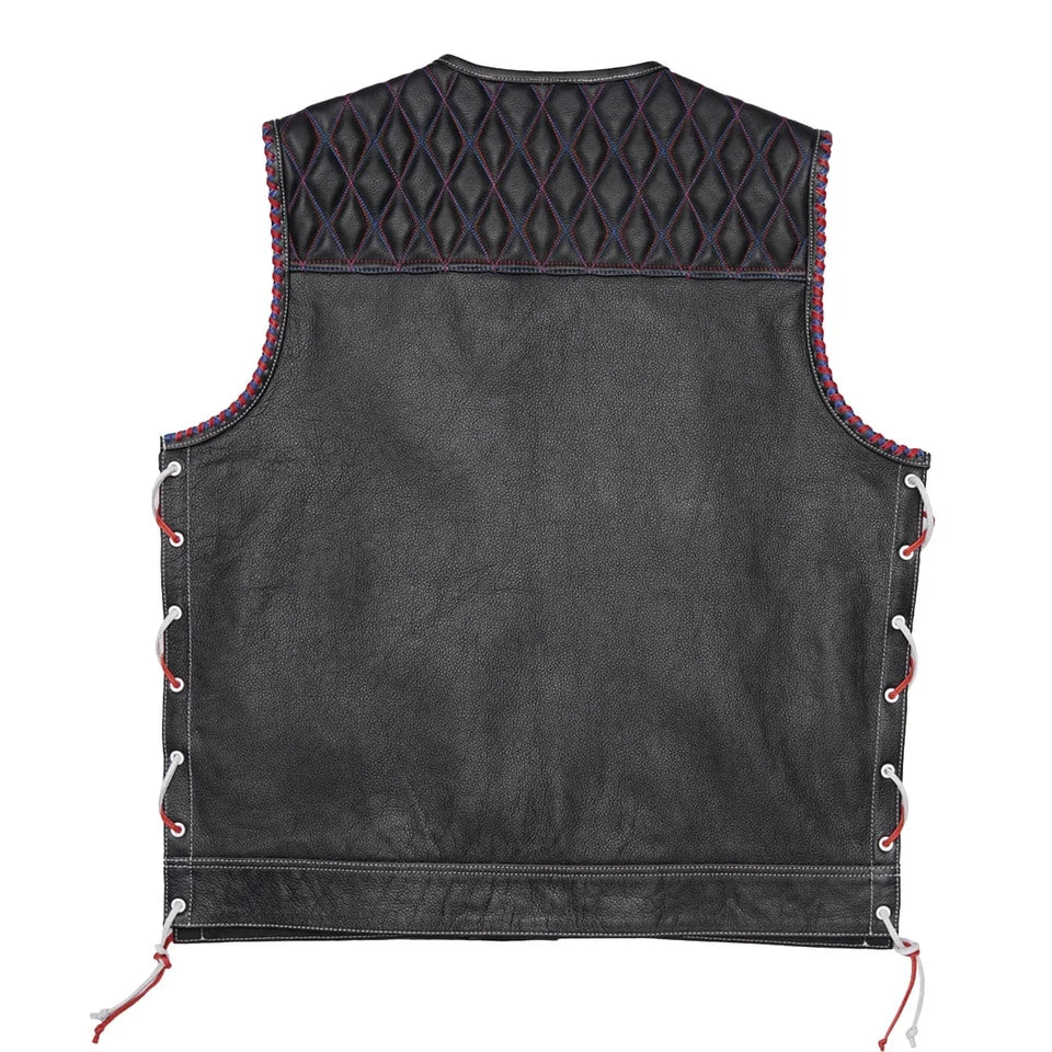 Leatherick Diamond Stitch Collarless Custom Biker Vest