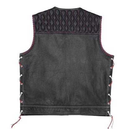 Leatherick Diamond Stitch Collarless Custom Biker Vest